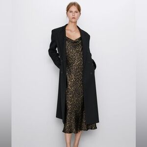 Zara satin animal print green midi dress